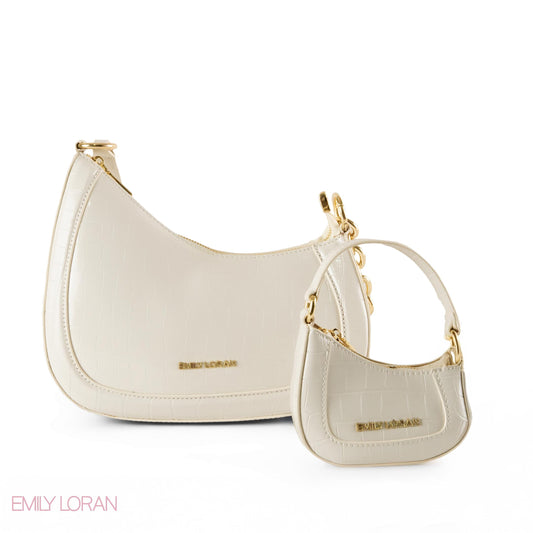 MODERN GLOSSY LEATHER SHOULDER BAG WITH MINI WALLET - SMALL