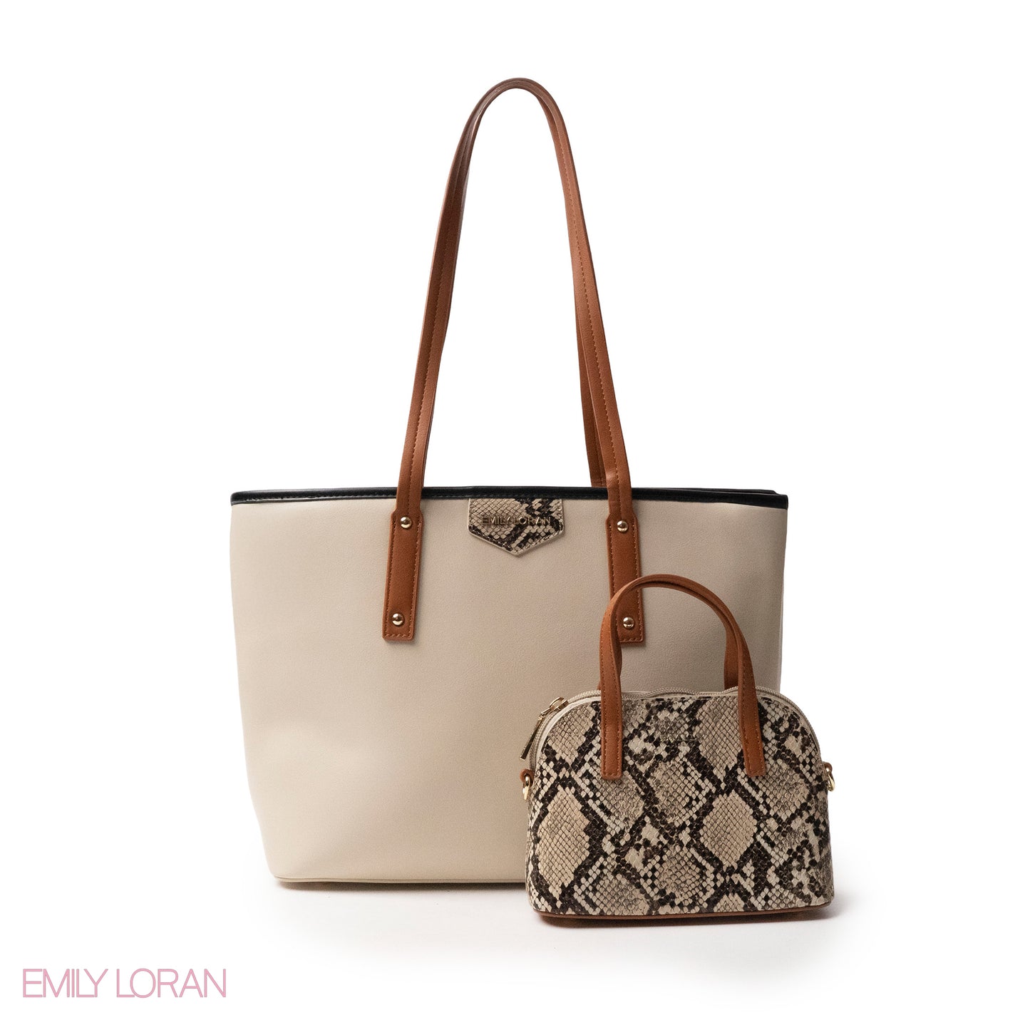 SNAKE-PRINT LEATHER SHOULDERS BAG WITH A SMALL BAG - LARGE