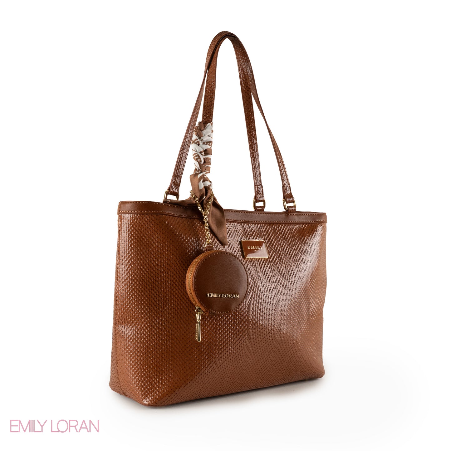 GLOSSY SNAKE LEATHER SHOULDER BAG WITH SCARF - LARGE