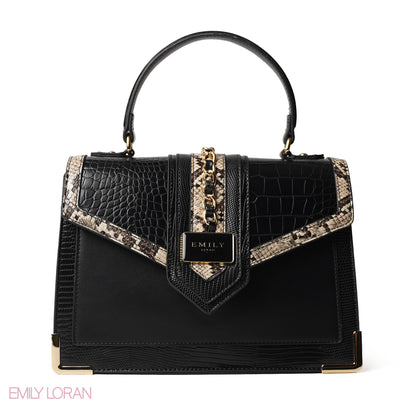 SNAKE PRINT LEATHER HANDBAG WITH FLAP - MED