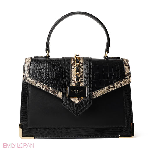 SNAKE PRINT LEATHER HANDBAG WITH FLAP - MED