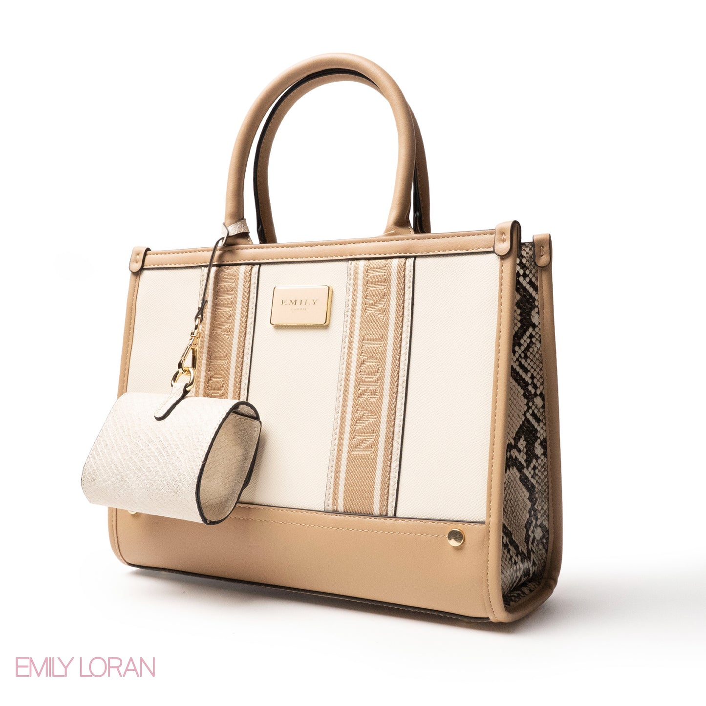 EMILY LORAN HANDBAG WITH FABRIC ACCENTS- MED