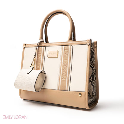 EMILY LORAN HANDBAG WITH FABRIC ACCENTS- MED